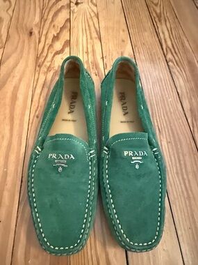 Prada Green Suede Slip-On Driving Loafers